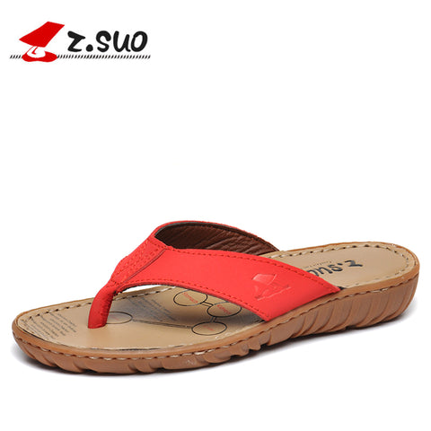 Women's Wedges Flip Flops Ladies Beach Shoes Cowhide Slippers Cow Muscle Outsole Summer 2017 Sandals For Women Size:35-39 Red