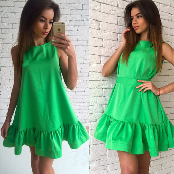 Lossky 2017 Summer Dress Women's Vestidos Sexy Ruffle Dresses Sleeveless Casual Big Size Bodycon Dress Summer Mini Dresses