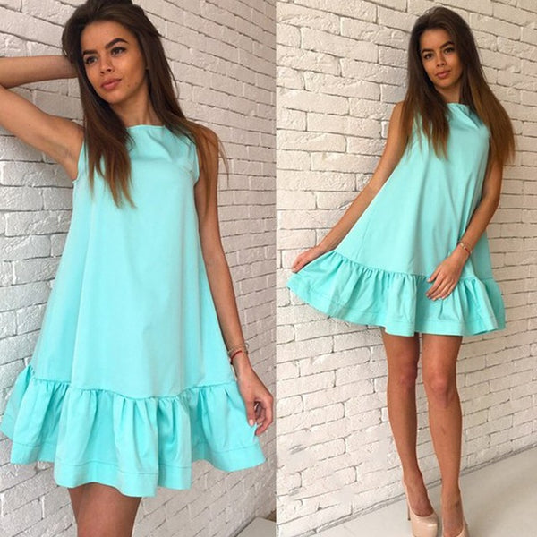 Lossky 2017 Summer Dress Women's Vestidos Sexy Ruffle Dresses Sleeveless Casual Big Size Bodycon Dress Summer Mini Dresses