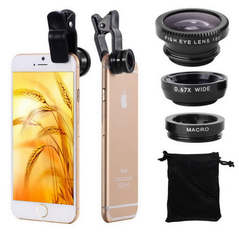 3 in 1 Wide Angle Macro Fisheye Lens Universal Camera Mobile Phone Lenses Fish Eye Lentes For iPhone 6 7 Smartphone Microscope