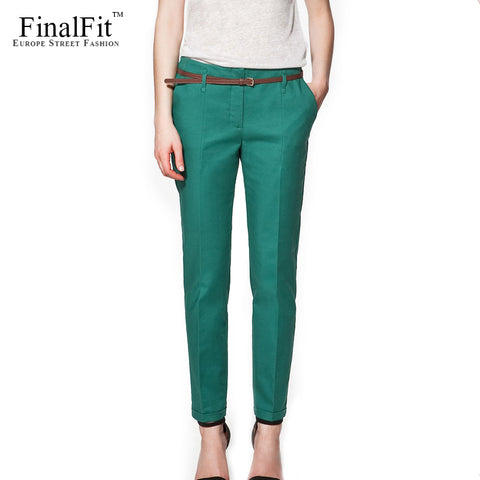 FinalFit Pencil Casual Pants Women, Spring Summer&Autumn Trousers With Belt