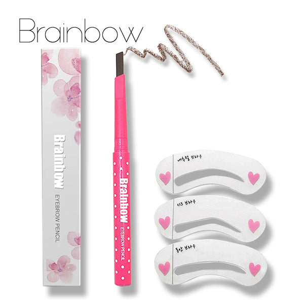 Brainbow Eyebrow Pencil Longlasting Waterproof Durable Automaric Eyebrow Liner+3 Eyebrow Shape Stencils Grooming Kit Makeup Tool