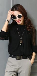 Women Blouses 2017 Autumn Long Sleeve Chiffon Blouse Women's Clothing 5 Colors Solid Sexy Mesh Women Shirt