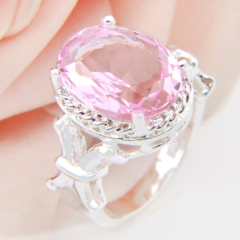 Promotion Oval Pink Fire Crystal Silver Plated Wedding Rings Russia USA Holiday Gift Rings Australia Rings