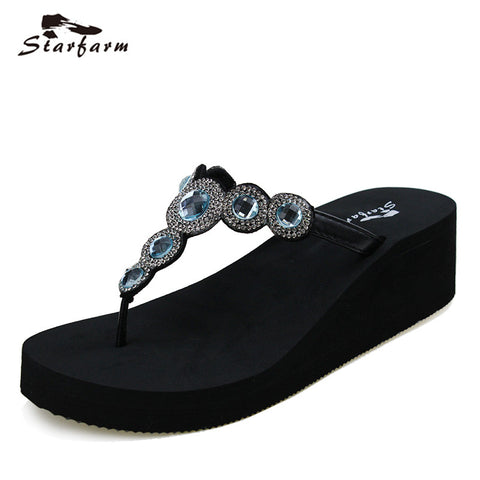 2017 STARFARM Women Shoes Woman Wedge Summer Flip Flops Funny Sandals Feme Slippers Lady Crystal Slipper Chic Slides