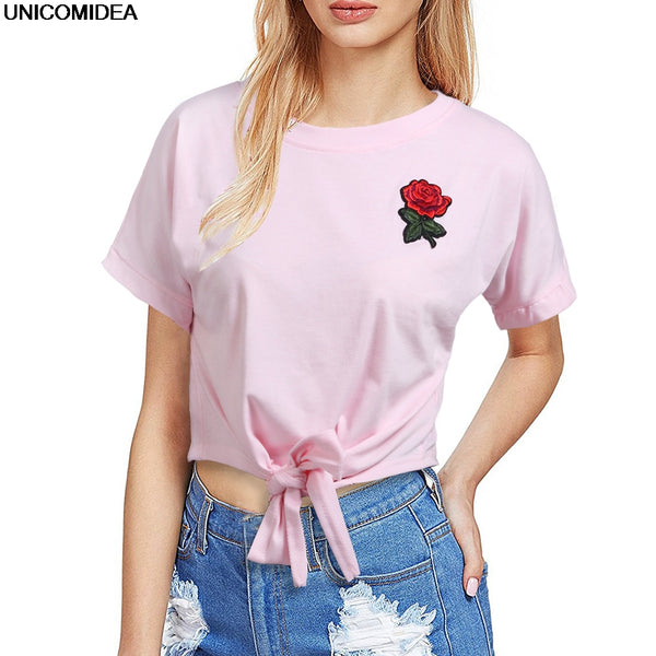 New Fashion Women T Shirt Summer Kawaii Embroidery Rose Aliens T-Shirts Harajuku Casual Tops Tees Female T shirt T-shirt Russia
