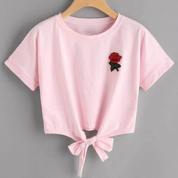New Fashion Women T Shirt Summer Kawaii Embroidery Rose Aliens T-Shirts Harajuku Casual Tops Tees Female T shirt T-shirt Russia