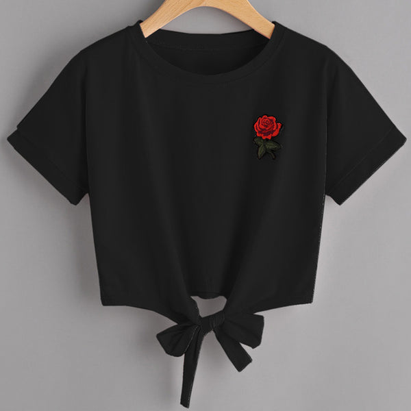 New Fashion Women T Shirt Summer Kawaii Embroidery Rose Aliens T-Shirts Harajuku Casual Tops Tees Female T shirt T-shirt Russia