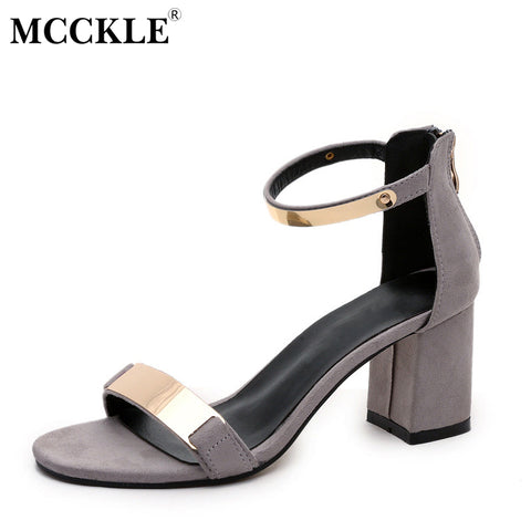 MCCKLE Female Zip Ankle Sequined Glitter Open Toe Sexy Party High Heels 2017 Women's Fashion Summer Black Flock Sandals