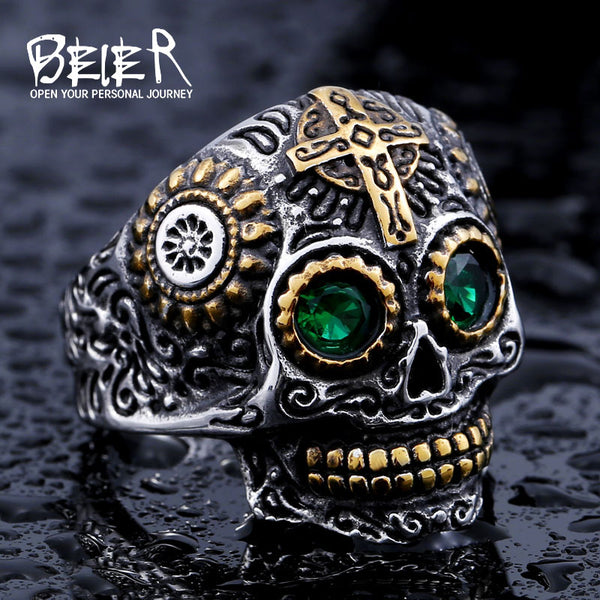 BEIER Cool Men's Gothic Carving Ring Man Stainless Steel High Quality Detail Biker Skull Jewelry For Boy BR8-327