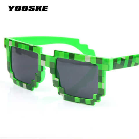 YOOSKE Minecraft Glasses 8 bit Pixel Women Men Sunglasses Female Male Mosaic Sun Glasses kids Boys Girls  Vintage