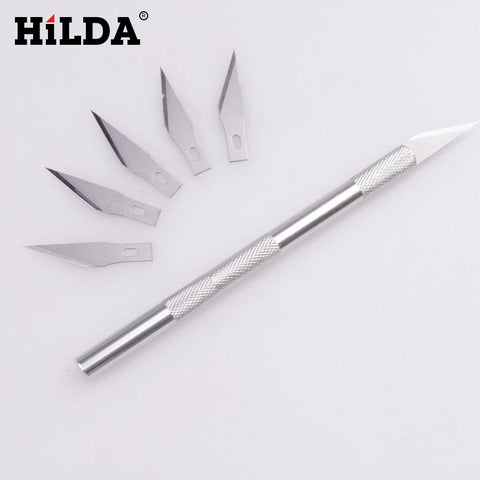 HILDA Non-Slip Metal Scalpel Knife Tools Kit Cutter Engraving Craft knives + 5pcs Blades Mobile Phone PCB DIY Repair Hand Tools