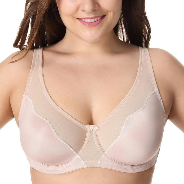 Women Comfort V-neck Full Coverage No Padding Underwire Minimizer Bra