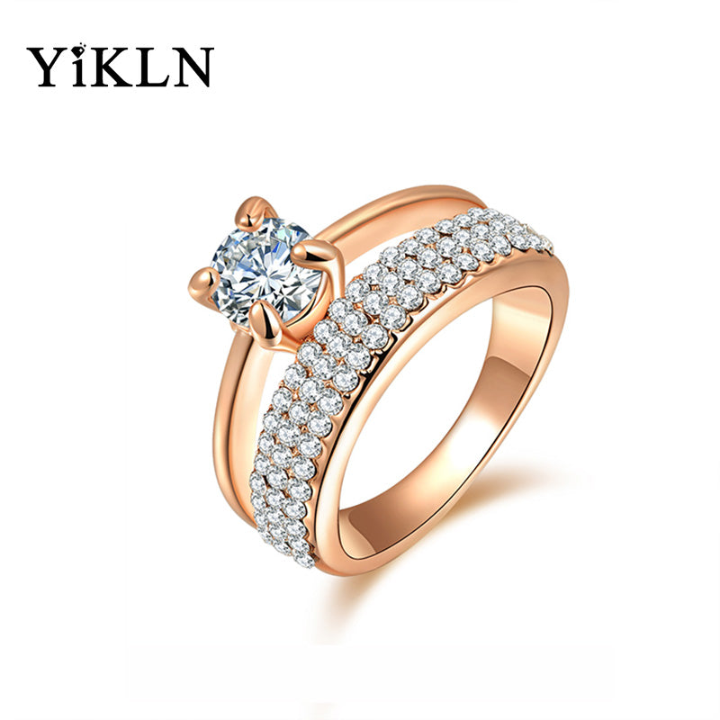 YiKLN Jewelry Fashion Rings gold-Color anillos wedding rings Austrian crystal Environmental Micro-Inserted Jewelry R150290250R