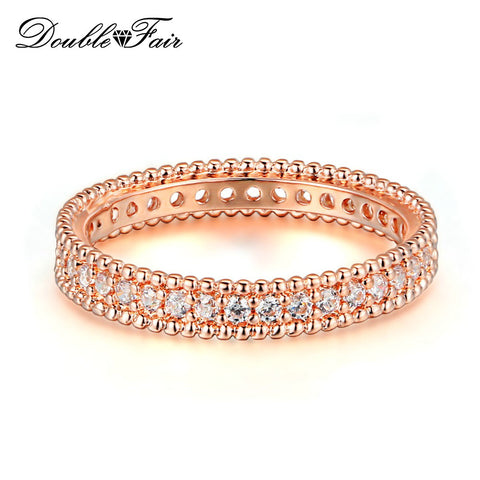 Double Fair Classic Wedding &Engagement AAA+ Cubic Zirconia Ring Rose Gold Color Fashion Cubic Zriconia Jewelry For Women DFR490