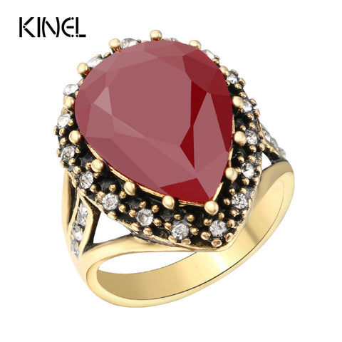 Vintage Jewelry Wholesale Crystal Ring Fashion Gold Color Rhinestone Engagement Rings For Women