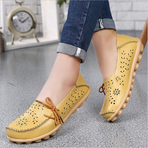 Genuine Leather Women Flats Shoe Fashion Casual Lace-up Soft Loafers Spring Autumn ladies shoes