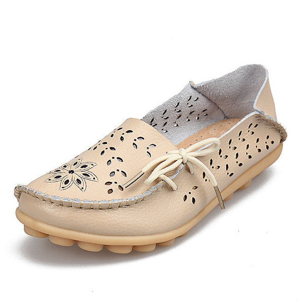 Genuine Leather Women Flats Shoe Fashion Casual Lace-up Soft Loafers Spring Autumn ladies shoes