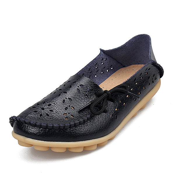 Genuine Leather Women Flats Shoe Fashion Casual Lace-up Soft Loafers Spring Autumn ladies shoes