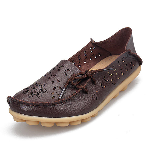 Genuine Leather Women Flats Shoe Fashion Casual Lace-up Soft Loafers Spring Autumn ladies shoes