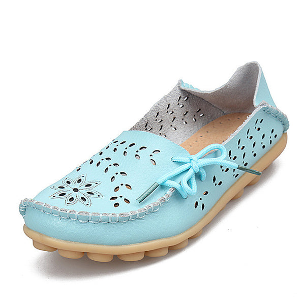 Genuine Leather Women Flats Shoe Fashion Casual Lace-up Soft Loafers Spring Autumn ladies shoes