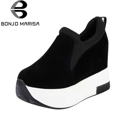 BONJOMARISA New Arrivals 2016 Solid Plain Round Toe Lace Up Sporting Thick Platform Pumps Women Fashion Cassual Shoes Women