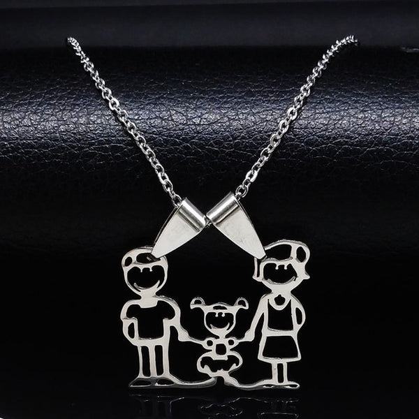 Stainless Steel Necklace Mama Family Necklaces Jewelry Silver Color Love Boy Girl Pendant Choker Necklace Women Gift N2201
