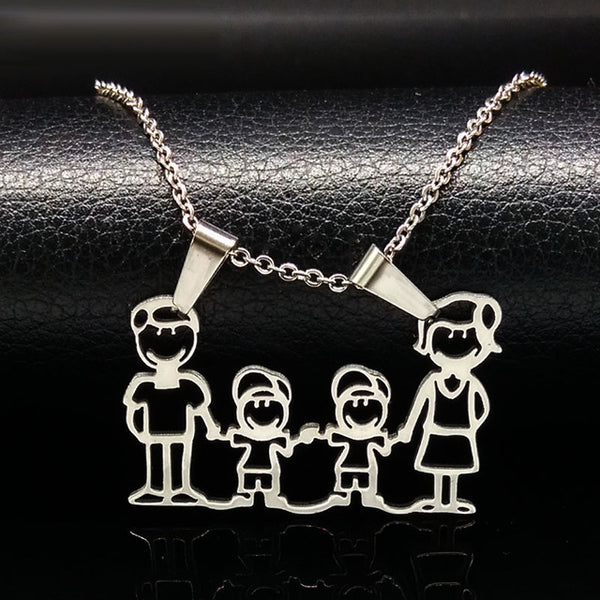 Stainless Steel Necklace Mama Family Necklaces Jewelry Silver Color Love Boy Girl Pendant Choker Necklace Women Gift N2201