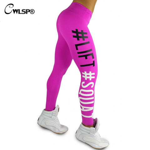 CWLSP Sexy Skinny Legging Women Sportswear Lift Squat Print Fitness Pants Push Up Hips Women's Leggins stretch pants QA1577