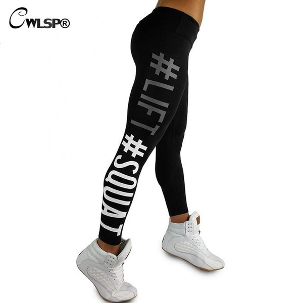 CWLSP Sexy Skinny Legging Women Sportswear Lift Squat Print Fitness Pants Push Up Hips Women's Leggins stretch pants QA1577