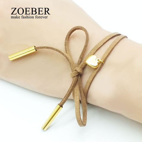 Zoeber ethnic heart Bracelets love bowknot handmade copper alloy metal geometry black brown colors leather bracelets for women