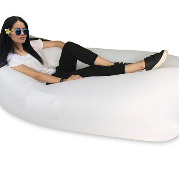 Fast Inflatable hangout Camping Sleep Bed Air Sofa Beach Bed Banana Lounger Air Bed Lazy Sleeping Bag With Side Pocket