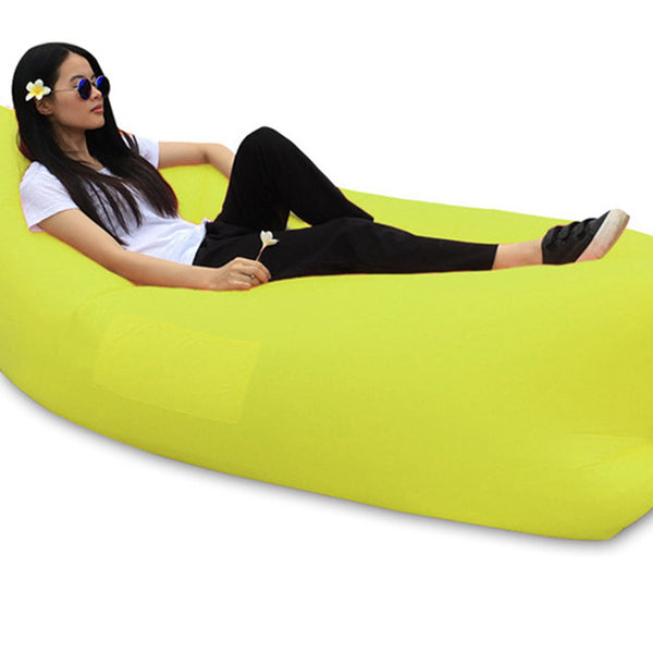 Fast Inflatable hangout Camping Sleep Bed Air Sofa Beach Bed Banana Lounger Air Bed Lazy Sleeping Bag With Side Pocket