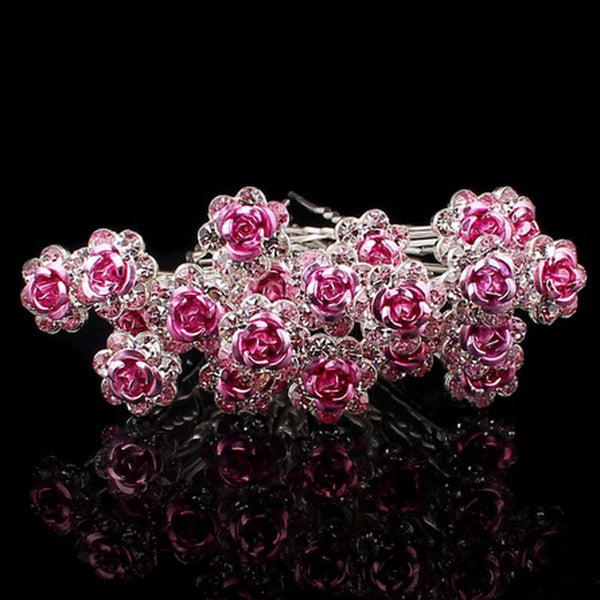 20Pc/Lot Fashion Women Bridal Wedding Crystal Diamante Rose Flower Hair Pins Clips Hair Stick Accessories Barrettes