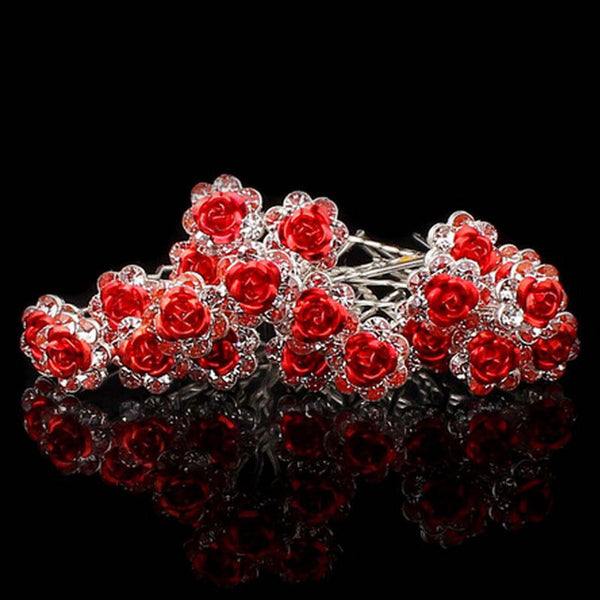 20Pc/Lot Fashion Women Bridal Wedding Crystal Diamante Rose Flower Hair Pins Clips Hair Stick Accessories Barrettes