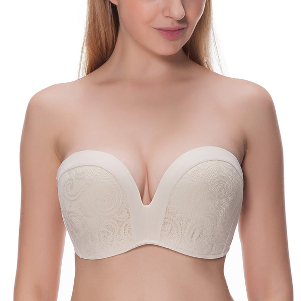 Women's Slightly Lined Lift Great Support Lace Strapless Bra