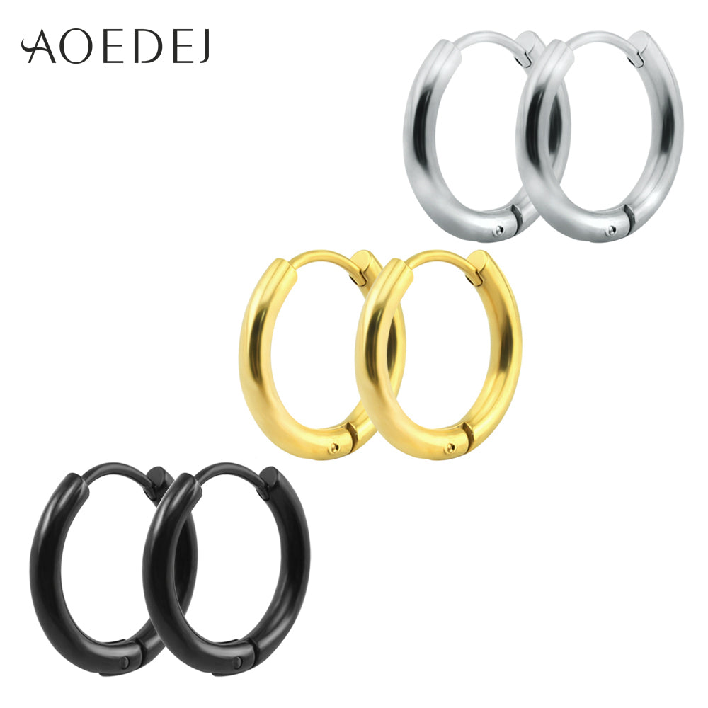 AOEDEJ Punk Gold Stainless Steel Hoop Earrings Huggie Simple Style GD Hoop Earring Circle Fashion Earrings for Women Man Jewelry