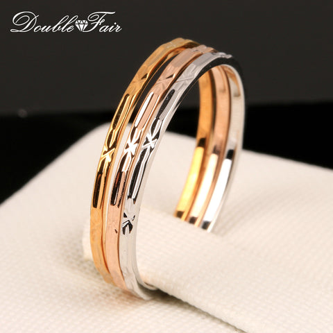 Vintage 3 Color Rounds Elegant Finger Rings Rose Gold Color Fashion Brand Punk Jewellery/Jewelry For Women Wholesale DFR029