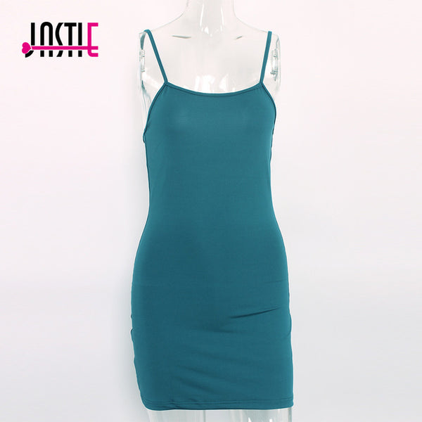 Jastie Stretch Mini Slip Dress Candy Colors Slim Knitted Women Dresses Sexy Adjustable Straps Boho Style Summer Vestidos Y-112