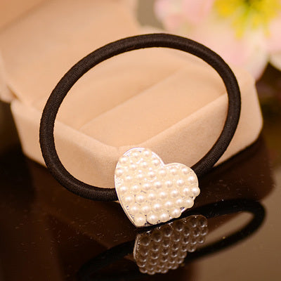 3 piece/lot Crystal Imitation Pearl Beads Heart Bow Elastic Hair Band Rubber Hair Clip for Women Girl Headwear Hair Accessories