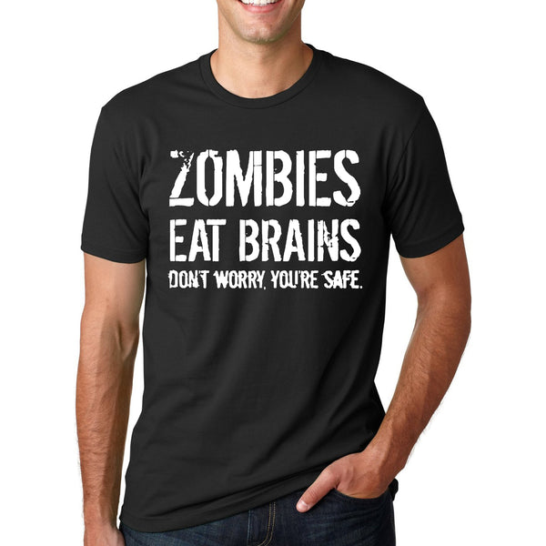 Funny Zombies Eat Brains So You'Re Safe TShirt Men's Letter Printed Short Sleeve O-Neck T-Shirts Fashion Hip Hop Streetwear Tops