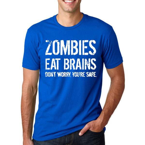 Funny Zombies Eat Brains So You'Re Safe TShirt Men's Letter Printed Short Sleeve O-Neck T-Shirts Fashion Hip Hop Streetwear Tops