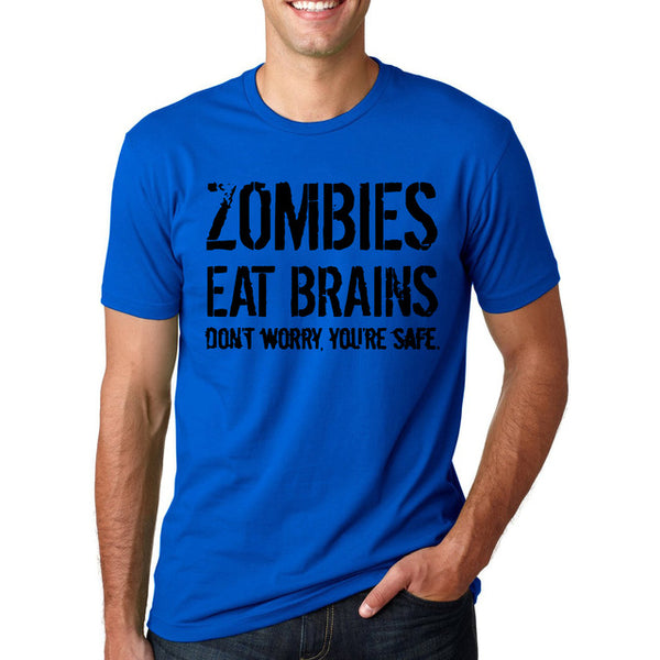 Funny Zombies Eat Brains So You'Re Safe TShirt Men's Letter Printed Short Sleeve O-Neck T-Shirts Fashion Hip Hop Streetwear Tops