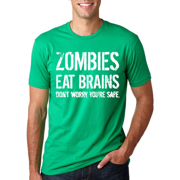 Funny Zombies Eat Brains So You'Re Safe TShirt Men's Letter Printed Short Sleeve O-Neck T-Shirts Fashion Hip Hop Streetwear Tops