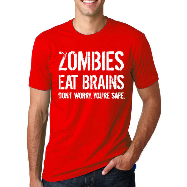 Funny Zombies Eat Brains So You'Re Safe TShirt Men's Letter Printed Short Sleeve O-Neck T-Shirts Fashion Hip Hop Streetwear Tops