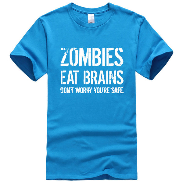 Funny Zombies Eat Brains So You'Re Safe TShirt Men's Letter Printed Short Sleeve O-Neck T-Shirts Fashion Hip Hop Streetwear Tops