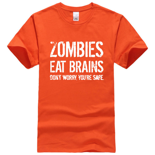 Funny Zombies Eat Brains So You'Re Safe TShirt Men's Letter Printed Short Sleeve O-Neck T-Shirts Fashion Hip Hop Streetwear Tops