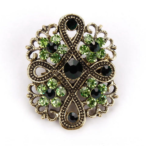 Baiduqiandu Antique Gold Color Plated Crystal Rhinestones Diamante Vintage Flower Brooch Pins for Women in Assorted Designs