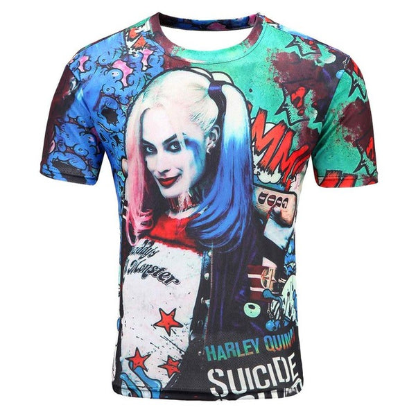 Men's Short Sleeve Polyester O-Neck T-Shirt Punk 3D Print Suicide squad T shirt Men t shirt M-4XL 2017 New Fashion top tees