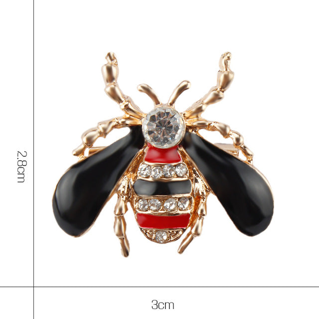Factory Direct Sale Black or Red Wing Enameled and Crystal Rhinestones Insect Bee Brooch Lapel Pins for Women or Men